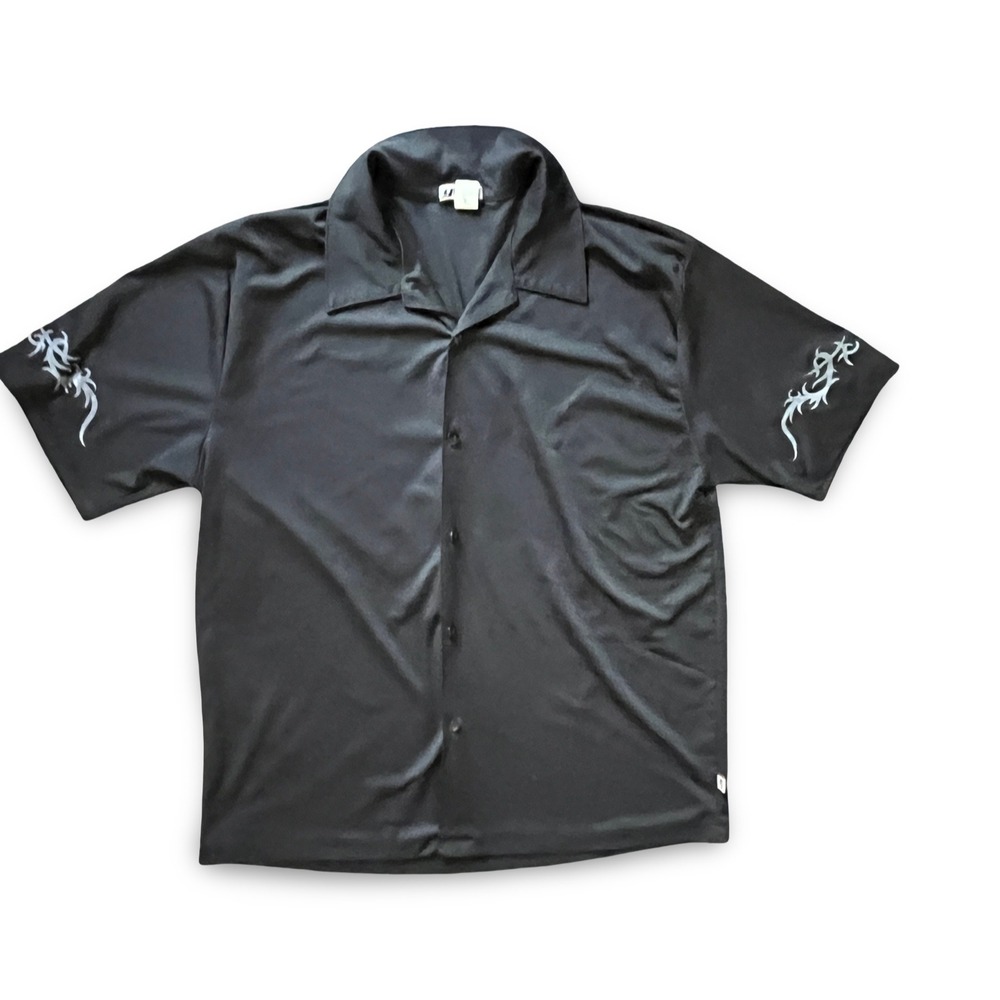 Vintage YMLA Men's XL Black Button Up Short Sleeve Tribal Y2K